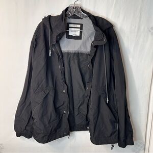 Goodfellow & Co Black Hooded Windbreaker Jacket Adjustable Waistband Zip Snap L